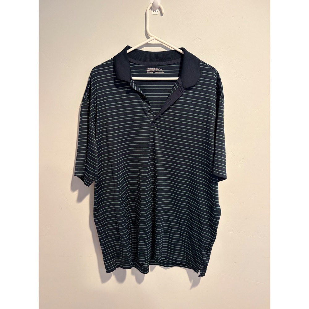 Nike Golf Fit Dry Polo Shirt Mens XL Navy Blue Teal Striped Short Sleeve